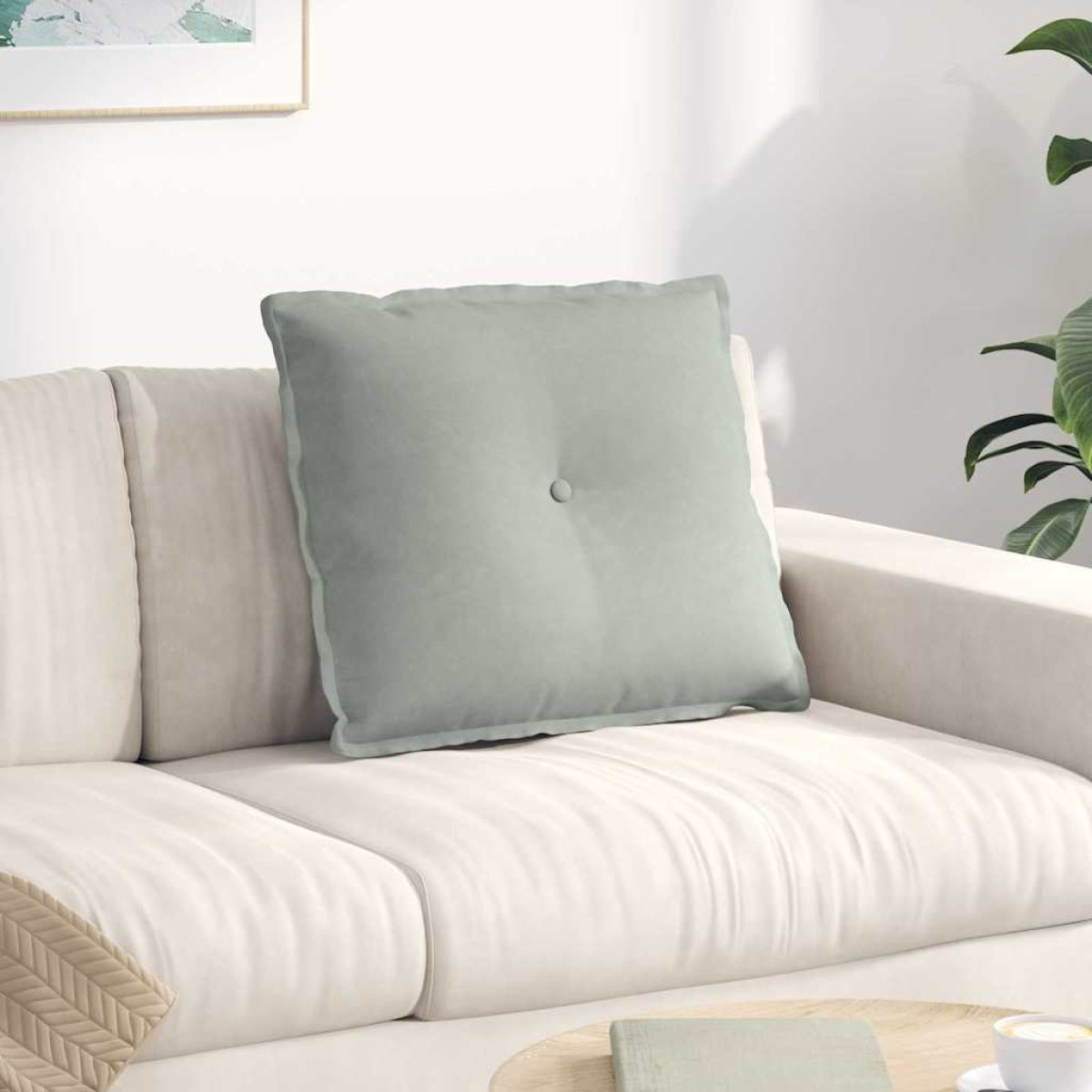vidaXL Μαξιλάρι Πλάτης Ανοιχτό γκρι 60 x 50 cm Υφασμάτινο Κορντουρά