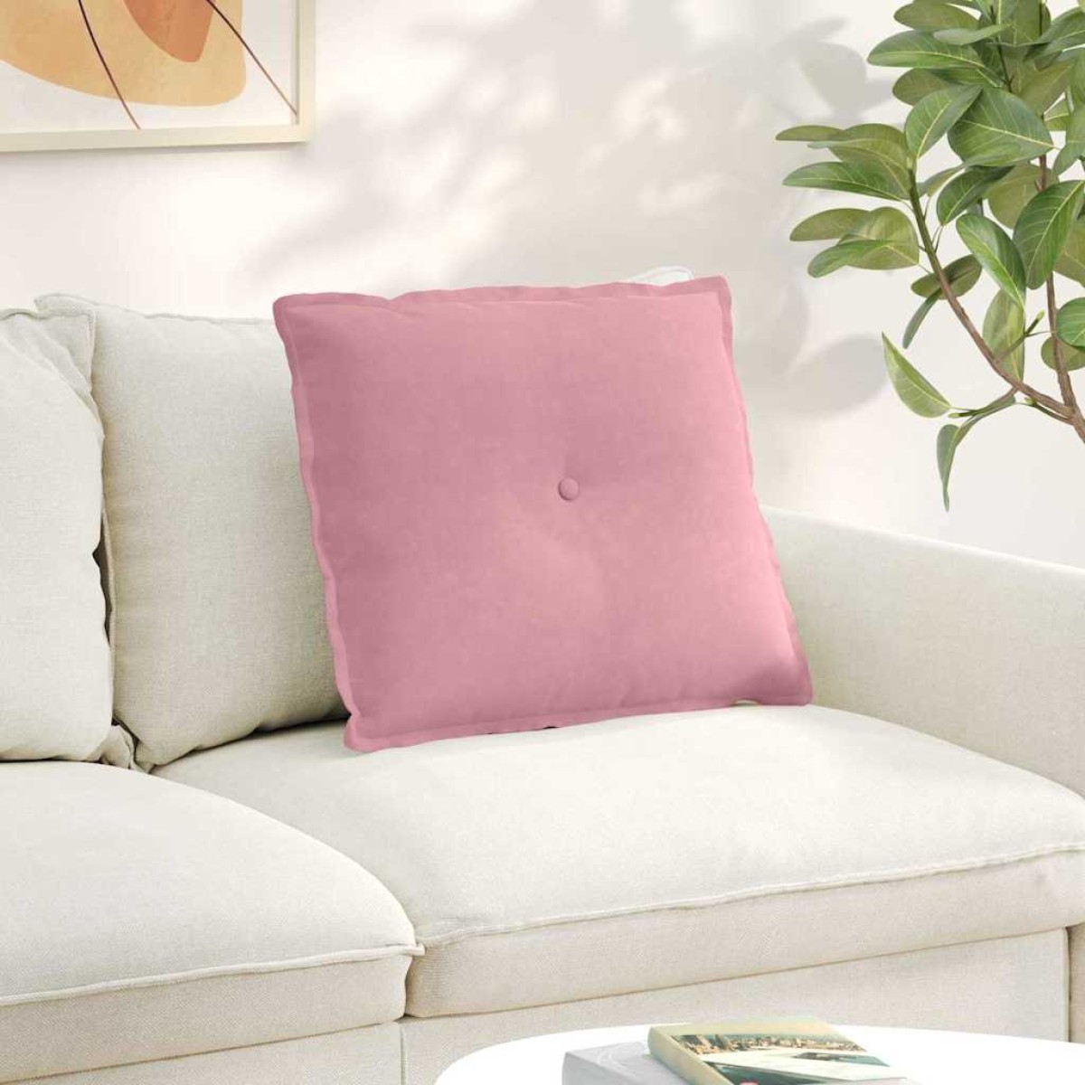 vidaXL Μαξιλάρι Πλάτης Ροζ 60 x 50 cm Υφασμάτινο Κορντουρά