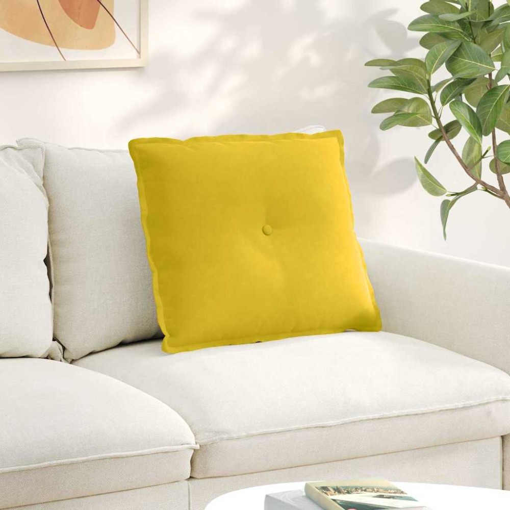 vidaXL Μαξιλάρι Πλάτης Κίτρινο 60 x 50 cm Υφασμάτινο Κορντουρά
