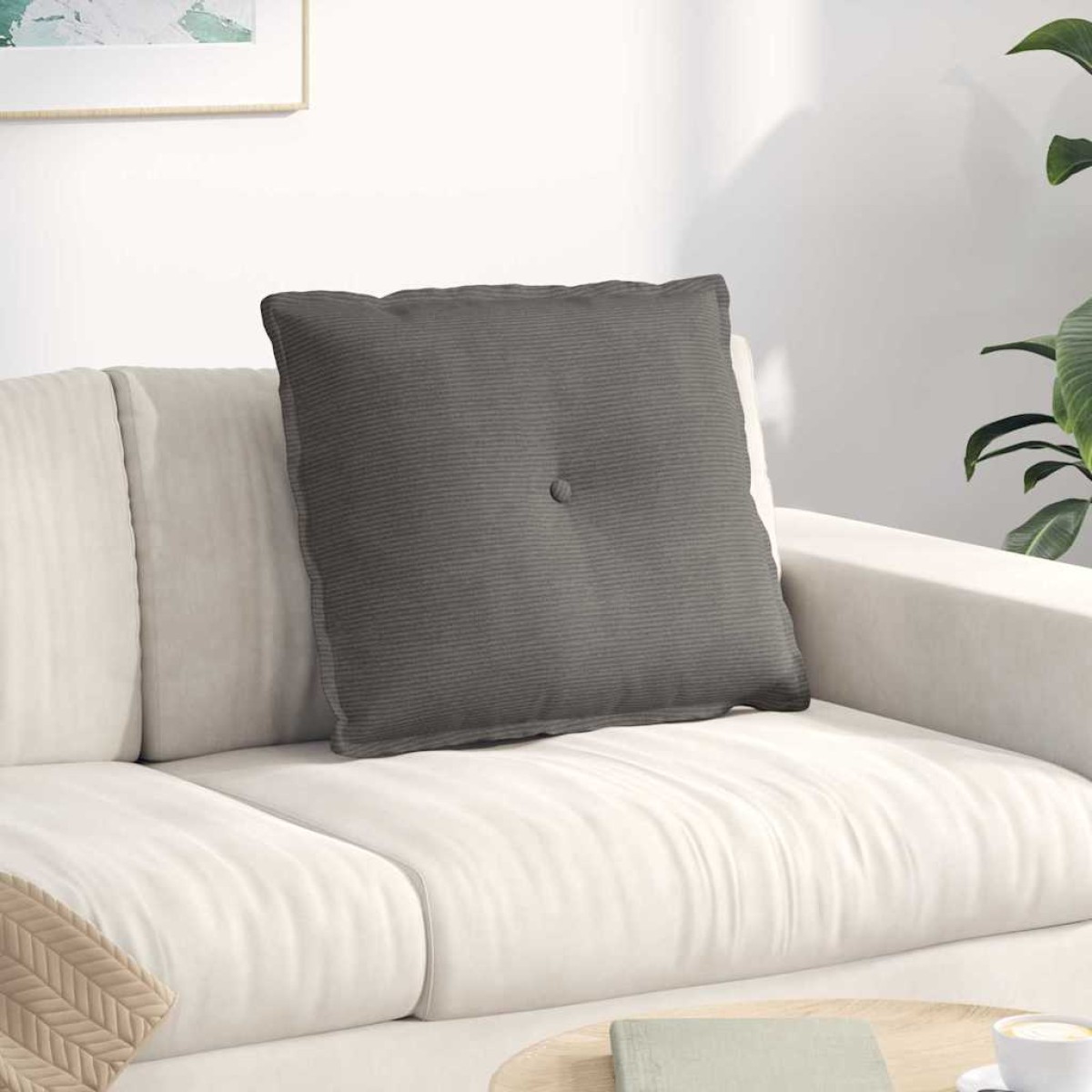 vidaXL Μαξιλάρι Πλάτης Ανοιχτό γκρι 60 x 50 cm Υφασμάτινο Κορντουρά