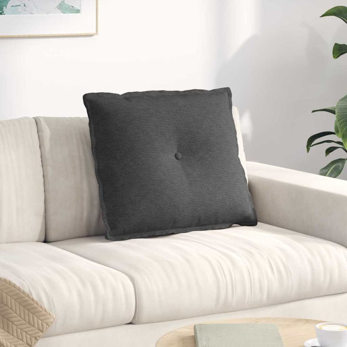 vidaXL Μαξιλάρι Πλάτης Σκούρο Γκρι 60 x 50 cm Υφασμάτινο Κορντουρά
