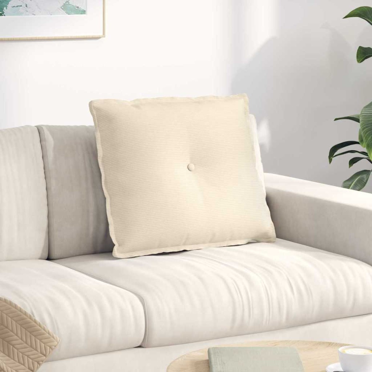 vidaXL Μαξιλάρι Πλάτης Κρεμ 60 x 50 cm Υφασμάτινο Κορντουρά