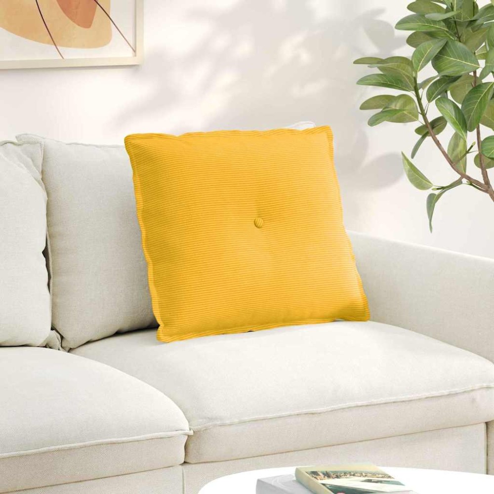 vidaXL Μαξιλάρι Πλάτης Απαλό Κίτρινο 60 x 50 cm Υφασμάτινο Κορντουρά