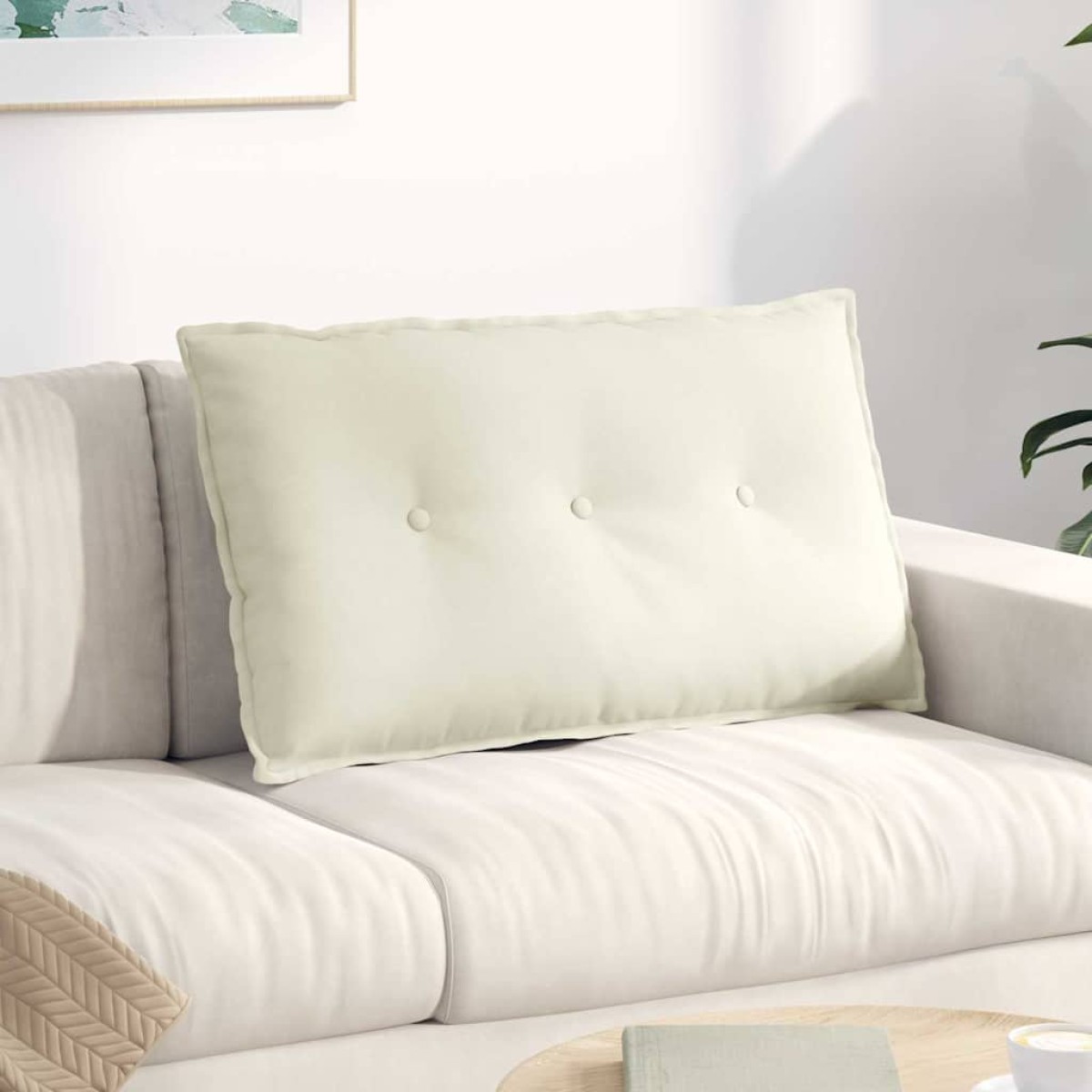 vidaXL Μαξιλάρι Πλάτης Κρεμ 80 x 50 cm Υφασμάτινο Κορντουρά
