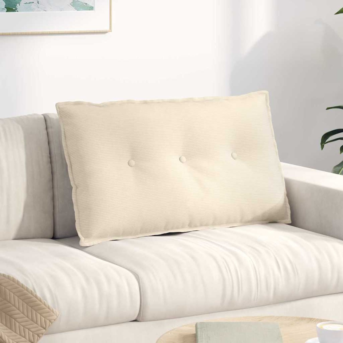 vidaXL Μαξιλάρι Πλάτης Κρεμ 80 x 50 cm Υφασμάτινο Κορντουρά