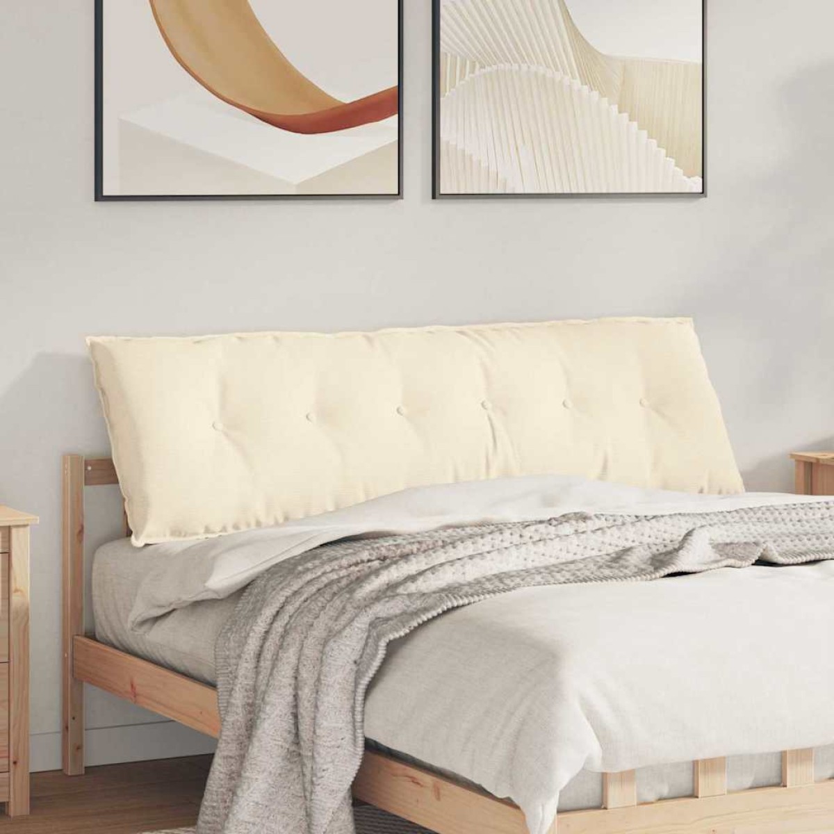 vidaXL Μαξιλάρι Πλάτης Κρεμ 160 x 50 cm Υφασμάτινο Κορντουρά