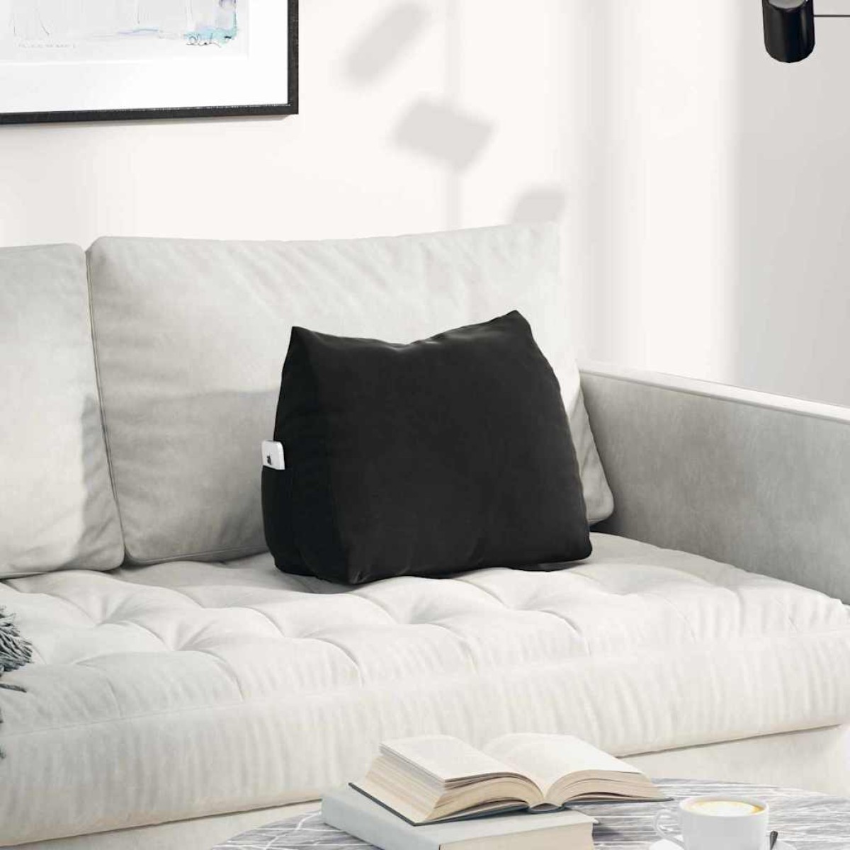 vidaXL Μαξιλάρι Πλάτης Μαύρο 45 x 20 x 35 εκ. Υφασμάτινο Κορντουρά