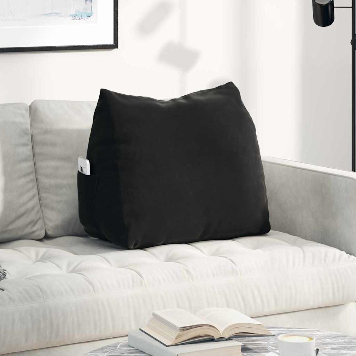 vidaXL Μαξιλάρι Πλάτης Μαύρο 60 x 20 x 50 εκ. Υφασμάτινο Κορντουρά