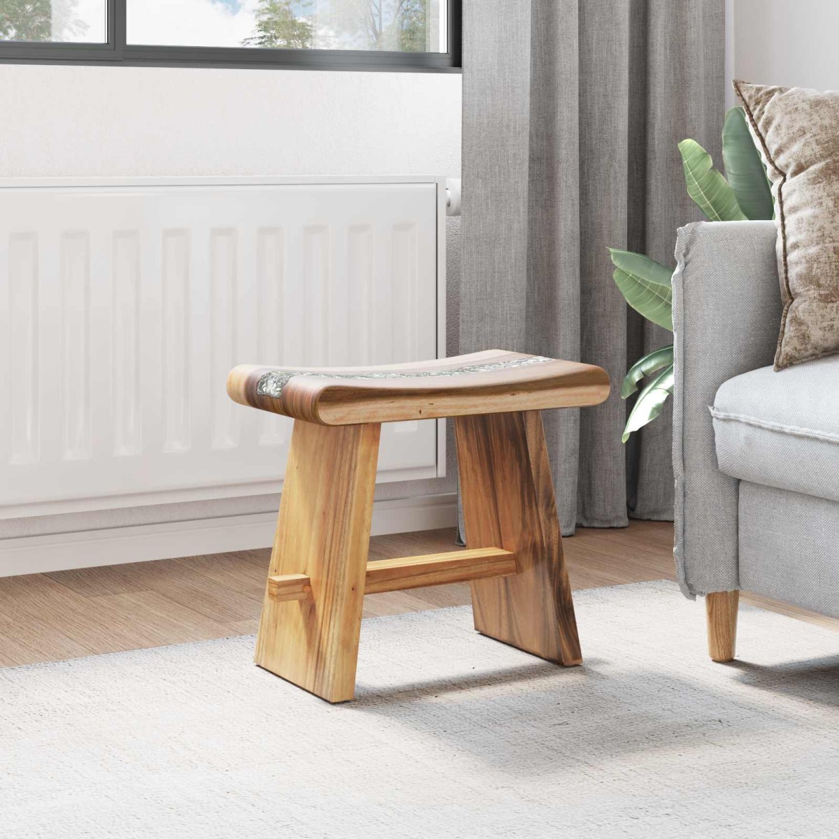 vidaXL Καθιστικό ντους Φυσικό 50 x 30 x 44 εκ. Στερεό ξύλο σουάρ