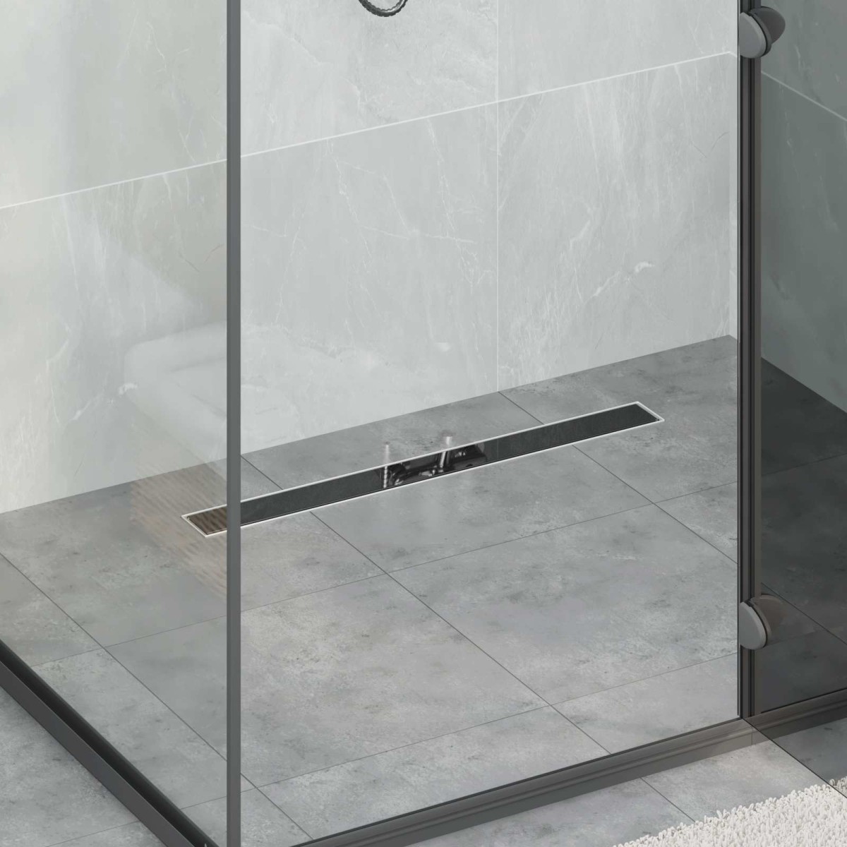 vidaXL Εκροή ντους με γυάλινη επικάλυψη Μαύρο 70 cm