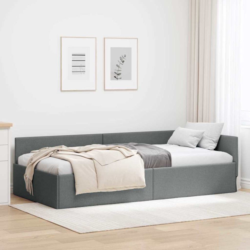 vidaXL Κρεβάτι Γωνίας Σκούρο Γκρι 100 x 203 εκ. ύφασμα