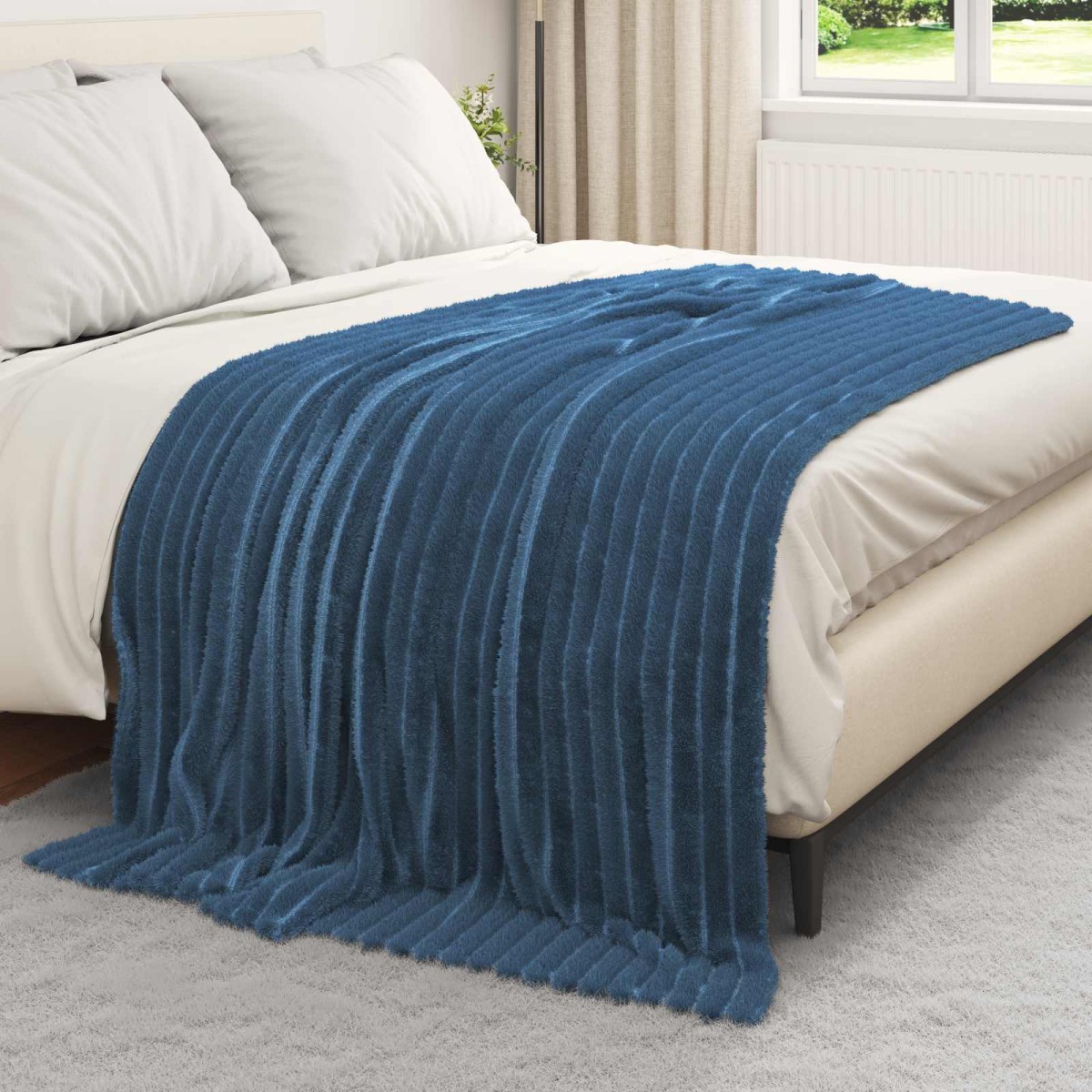 vidaXL Ριχτάρι Σκούρο μπλε 200 x 150 cm 0.8 kg Μαλλί