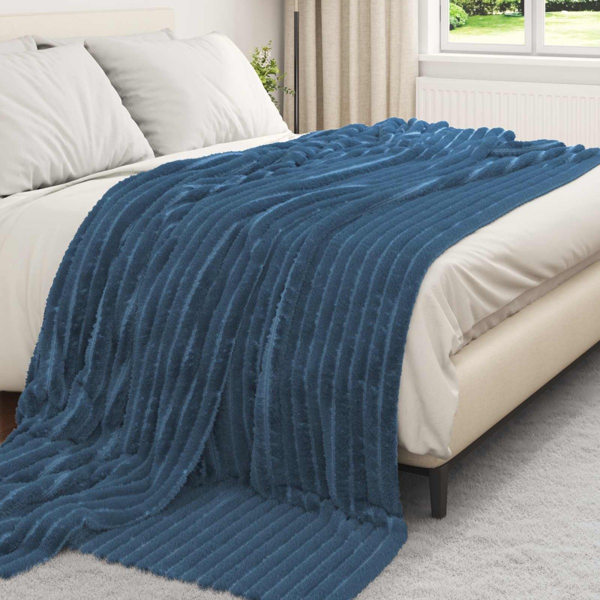 vidaXL Ριχτάρι Σκούρο μπλε 240 x 220 cm 1.36 kg Μαλλί