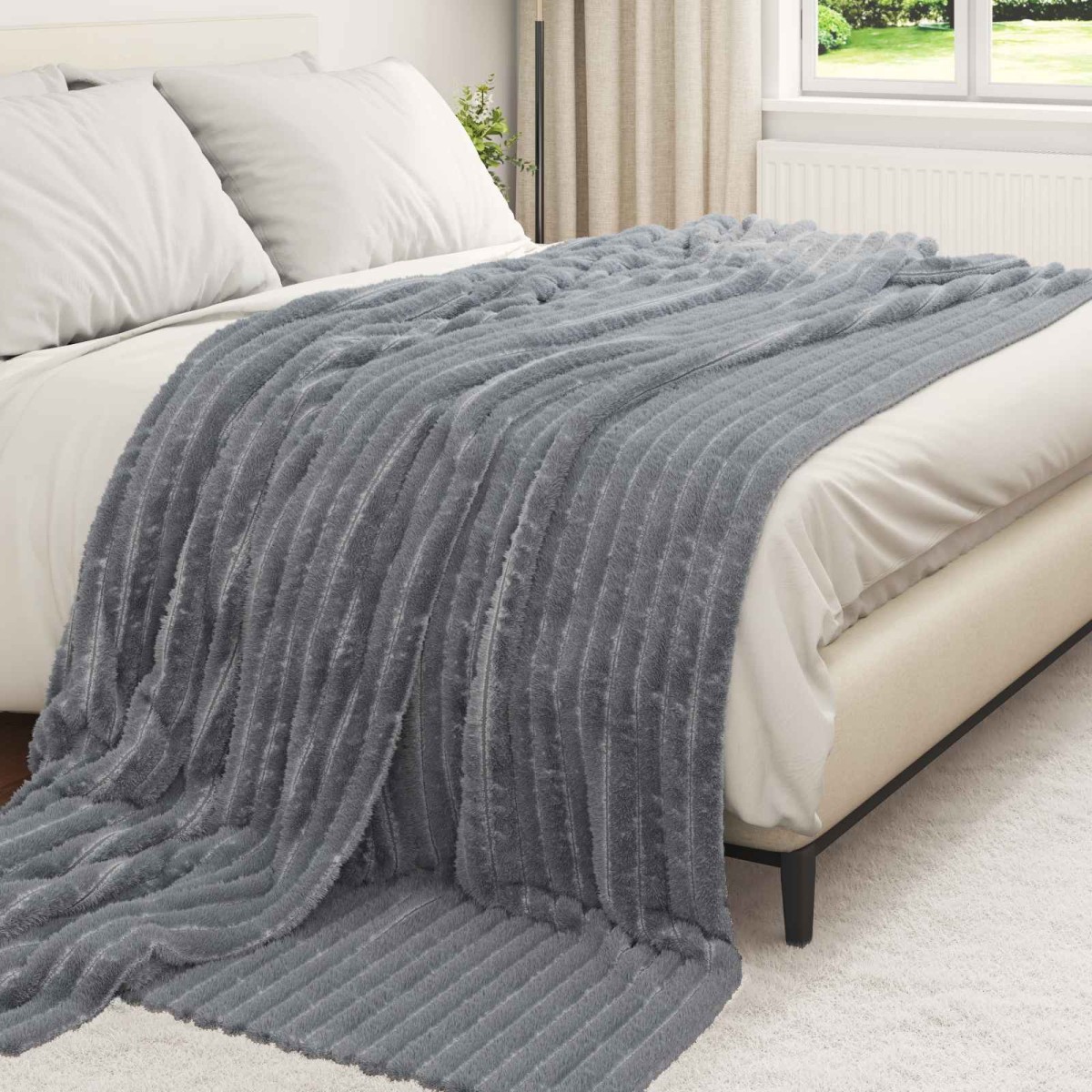 vidaXL Ριχτάρια 6 τμχ. Σκούρο Γκρι 240 x 220 cm 8.76 kg Μαλλί