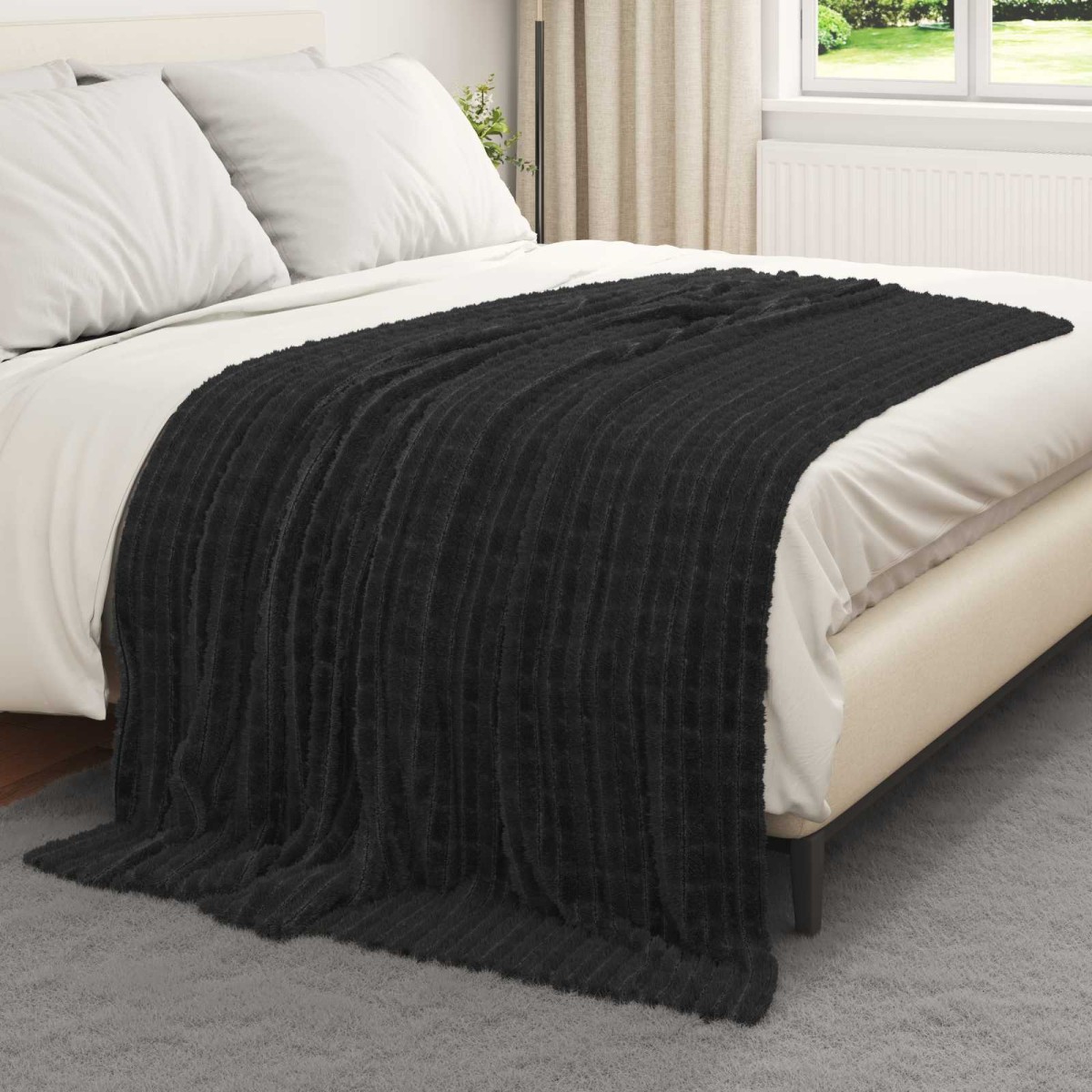 vidaXL Κουβέρτα Μαύρο 200 x 150 cm 0.75 kg Μαλλί