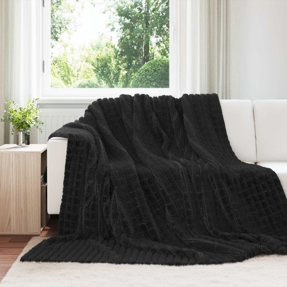 vidaXL Κουβέρτα Μαύρο 240 x 220 cm 1.47 kg Μαλλί