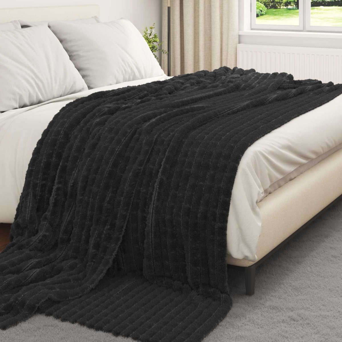 vidaXL Κουβέρτα Μαύρο 240 x 220 cm 1.47 kg Μαλλί