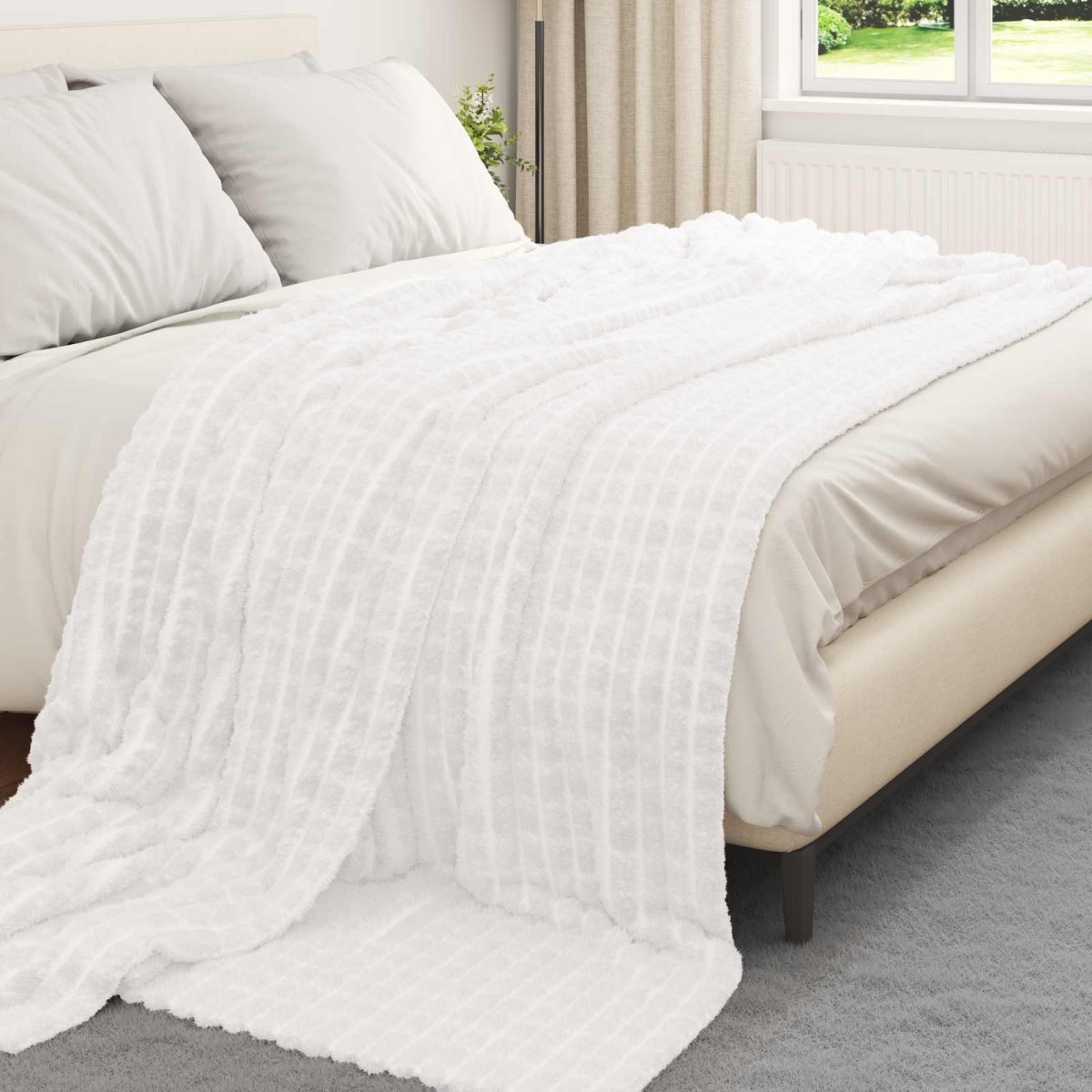 vidaXL Κουβέρτα Λευκό 240 x 220 cm 1.37 kg Μαλλί