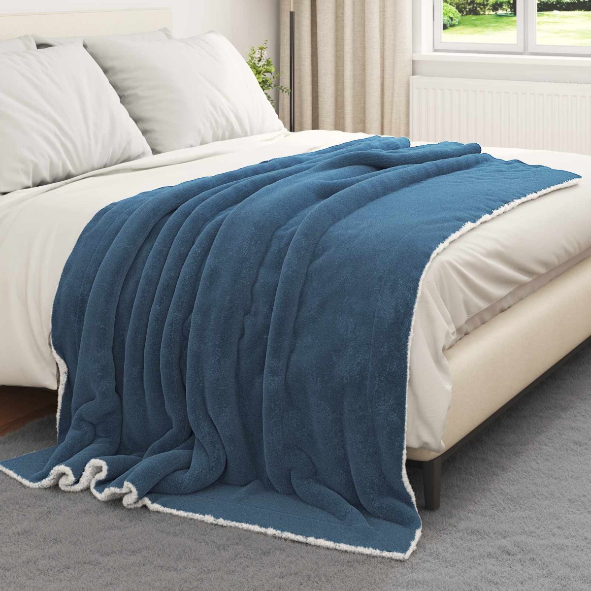 vidaXL Ριχτάρι Σκούρο μπλε 150 x 200 cm 1.64 kg Μαλλί