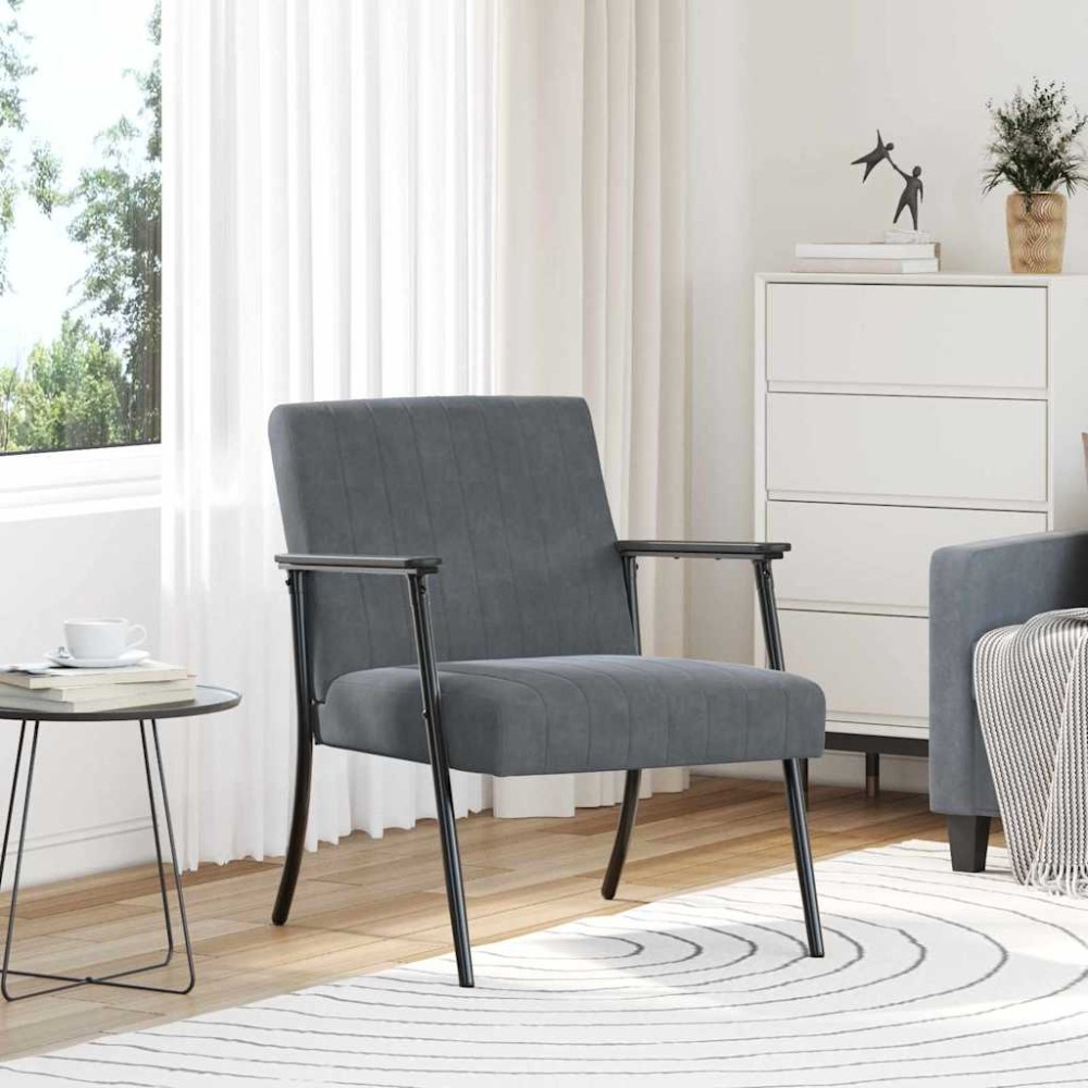 vidaXL Πολυθρόνα Σκούρο Γκρι 59 x 75 x 78 εκ Βελούδο