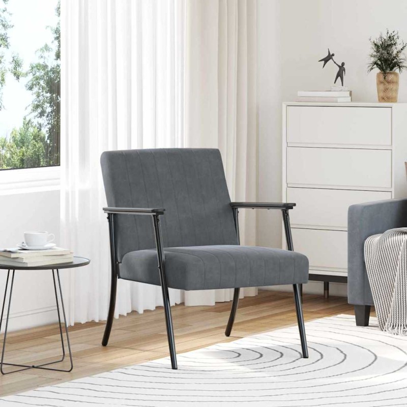 vidaXL Πολυθρόνα Σκούρο Γκρι 59 x 75 x 78 εκ Βελούδο