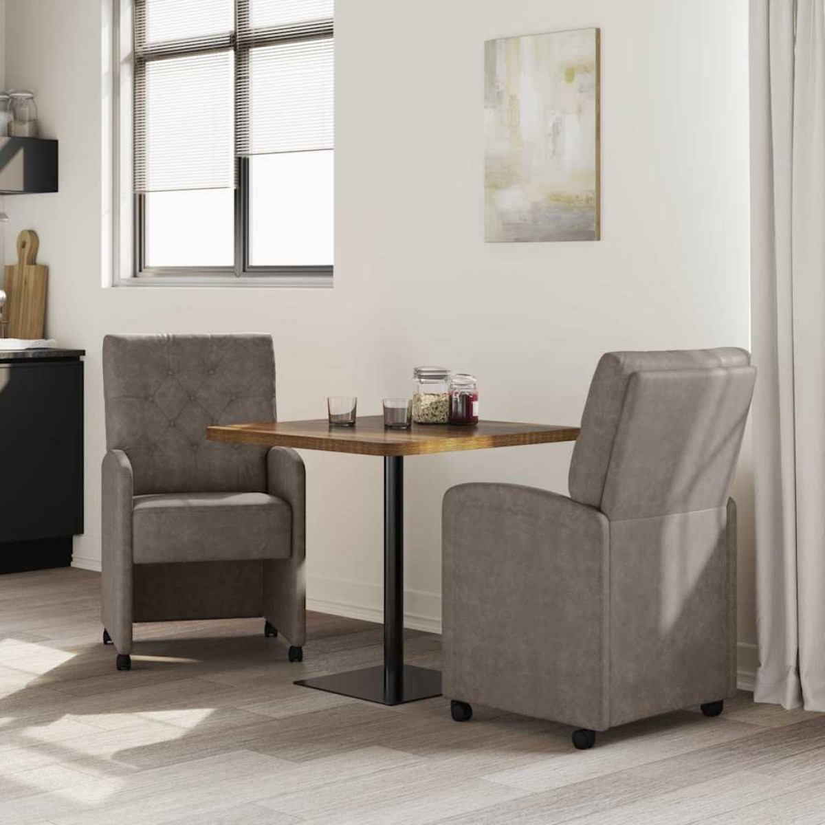 vidaXL Καρέκλες Φαγητού με Ρόδες 2 τμχ. Τεχνητό δέρμα Γκρι