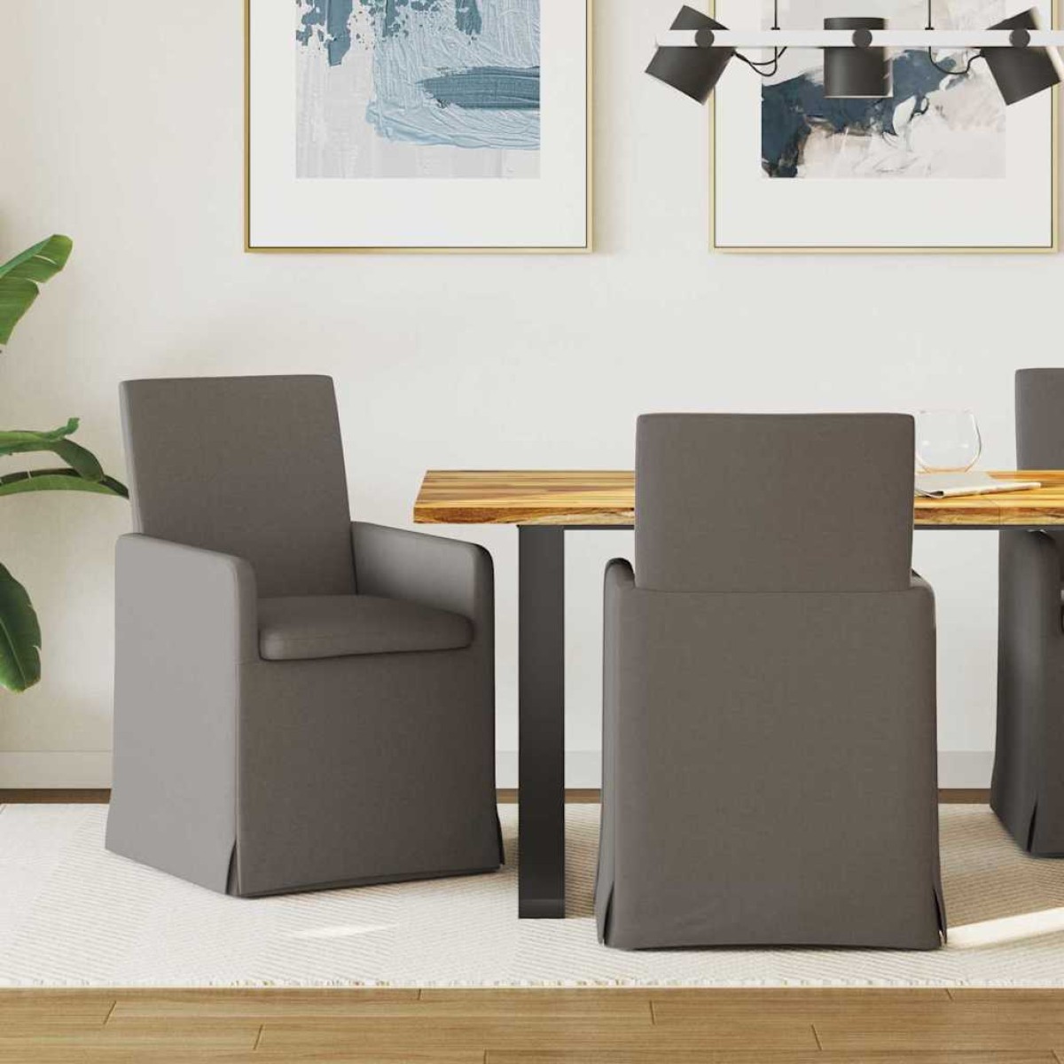 vidaXL Καρέκλες φαγητού 2 τμχ. Λινό Ανοιχτό γκρι 57 x 67 x 95 εκ