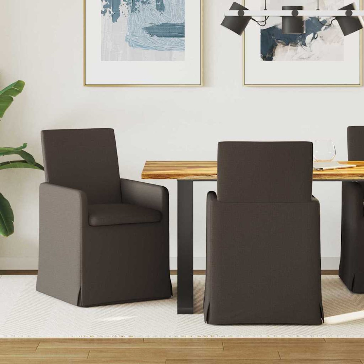 vidaXL Καρέκλες φαγητού 2 τμχ. Λινό Σκούρο γκρι 57 x 67 x 95 εκ