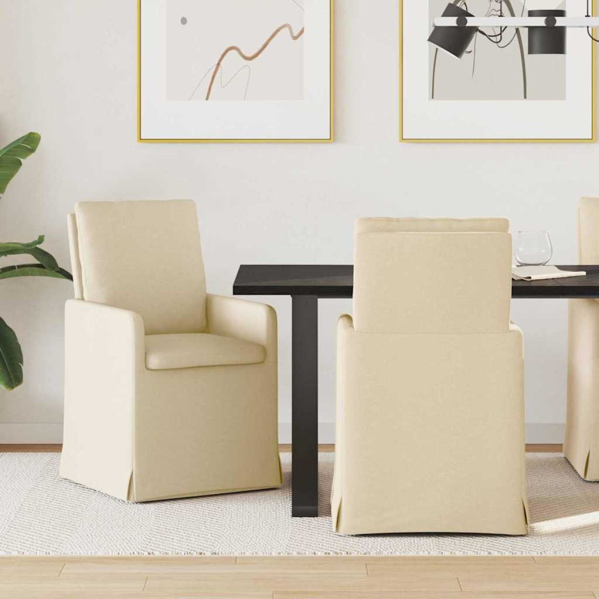 vidaXL Καρέκλες φαγητού 2 τμχ. ύφασμα Κρεμ 57 x 67 x 98 εκ