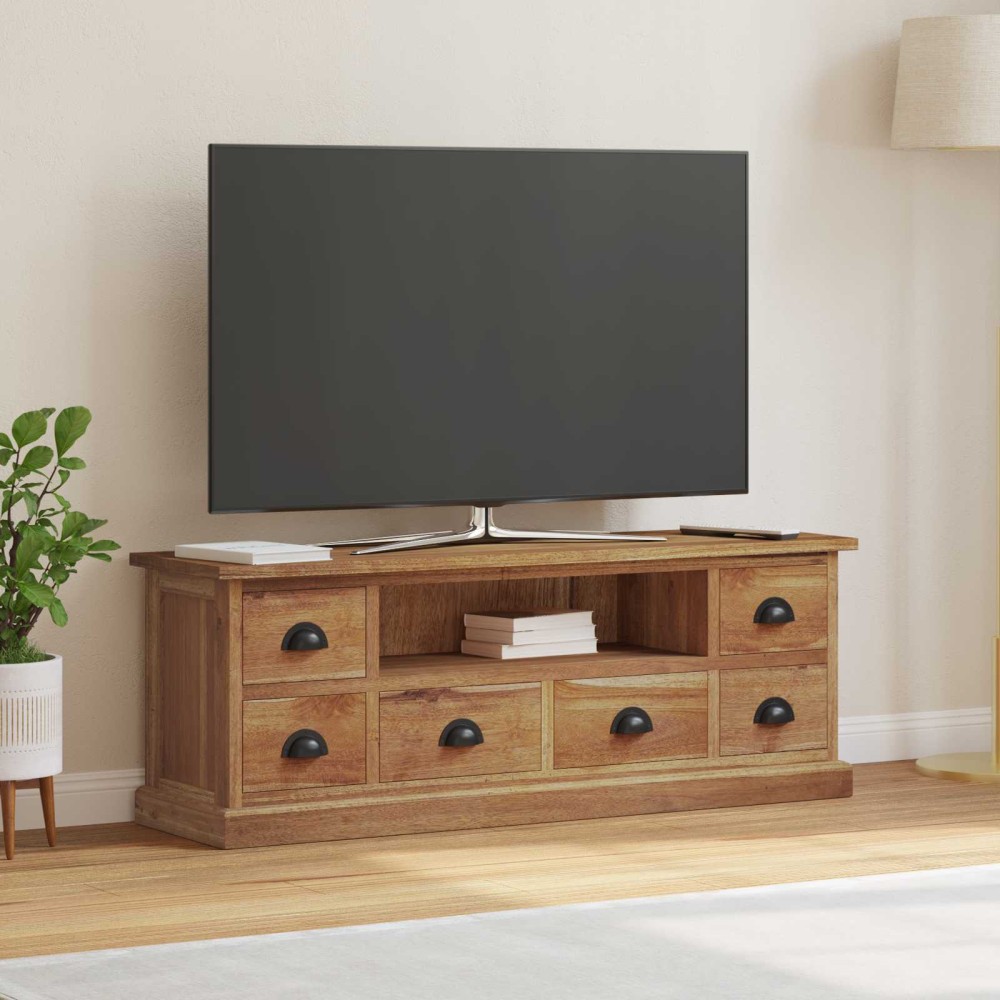vidaXL Βάση TV με συρτάρι Φυσικό 110 x 30 x 40 cm Στερεό Ξύλο Τίκ