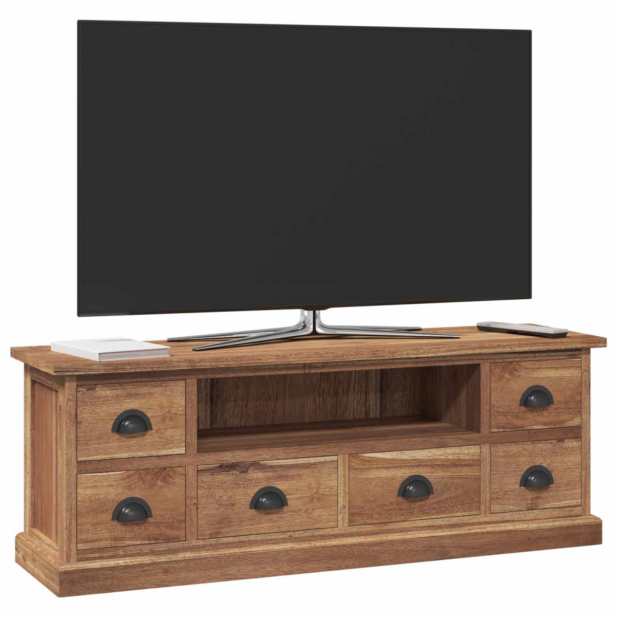 vidaXL Βάση TV με συρτάρι Φυσικό 110 x 30 x 40 cm Στερεό Ξύλο Τίκ