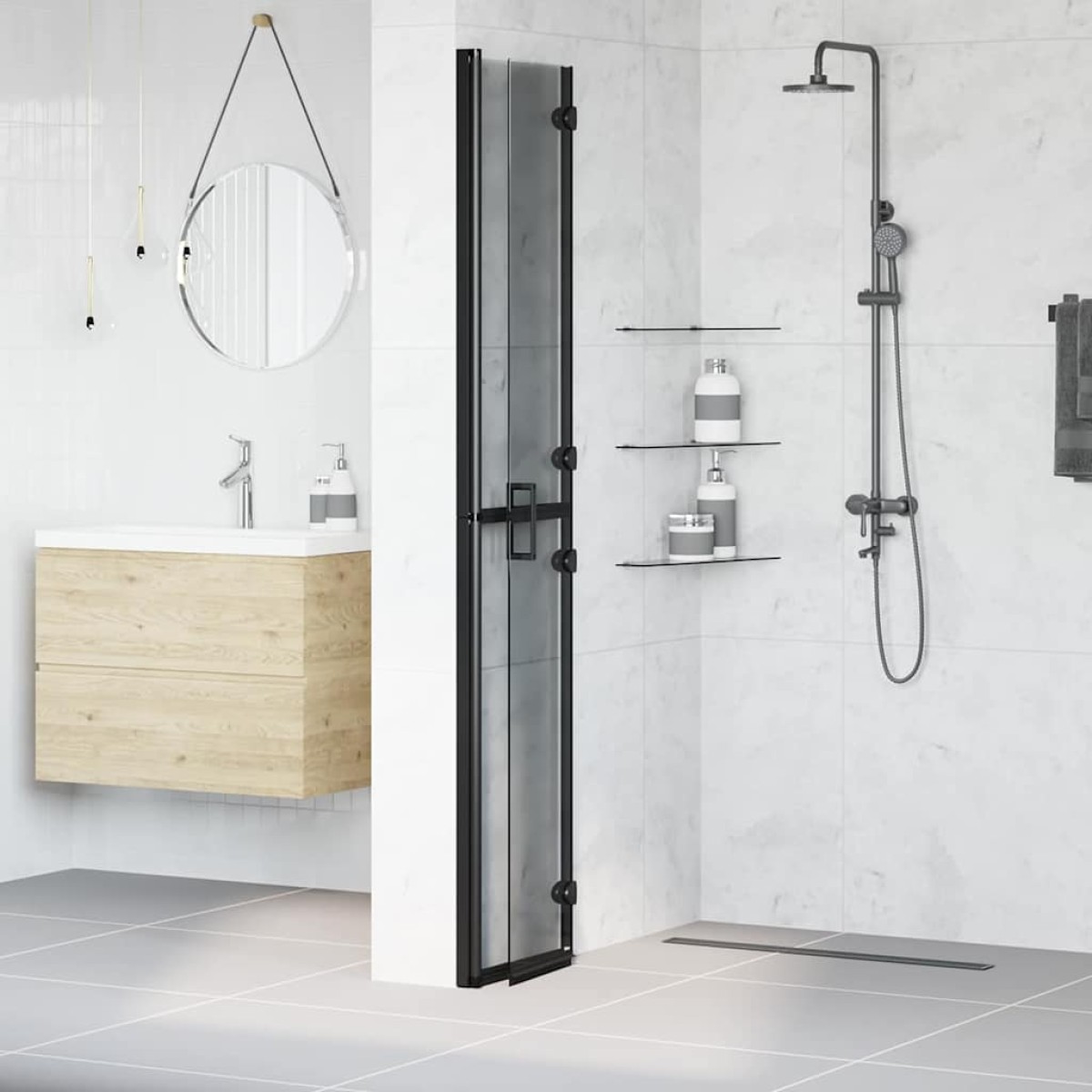 vidaXL Τοίχος Walk-In Ντους Μαύρο 70 x 6,5 x 190 εκ.