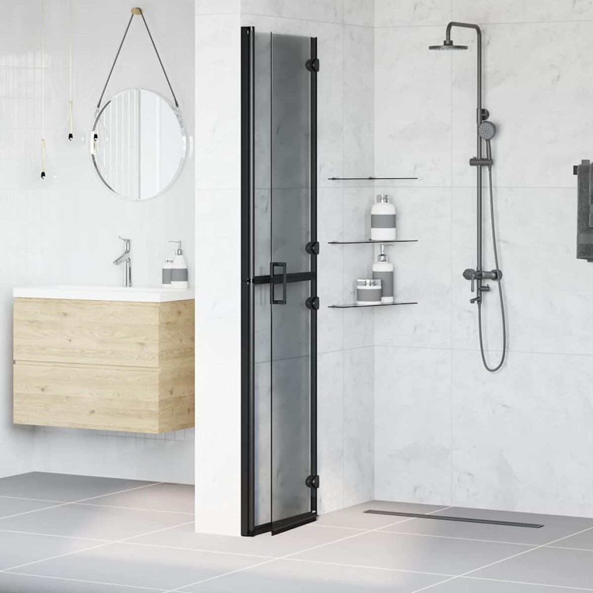 vidaXL Τοίχος Walk-In Ντους Μαύρο 90 x 6.5 x 190 εκ.