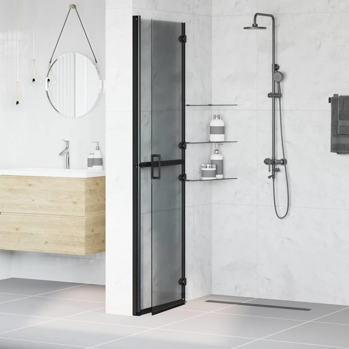 vidaXL Τοίχος Walk-In Ντους Μαύρο 110 x 6,5 x 190 εκ.