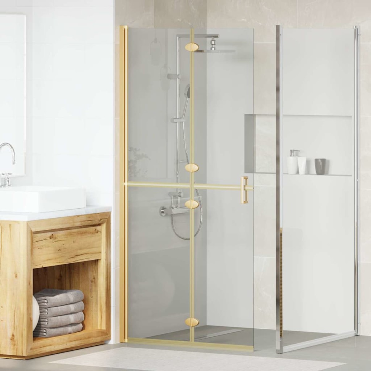 vidaXL Τοίχος Walk-In Ντους Χρυσό 90 x 6.5 x 190 εκ.