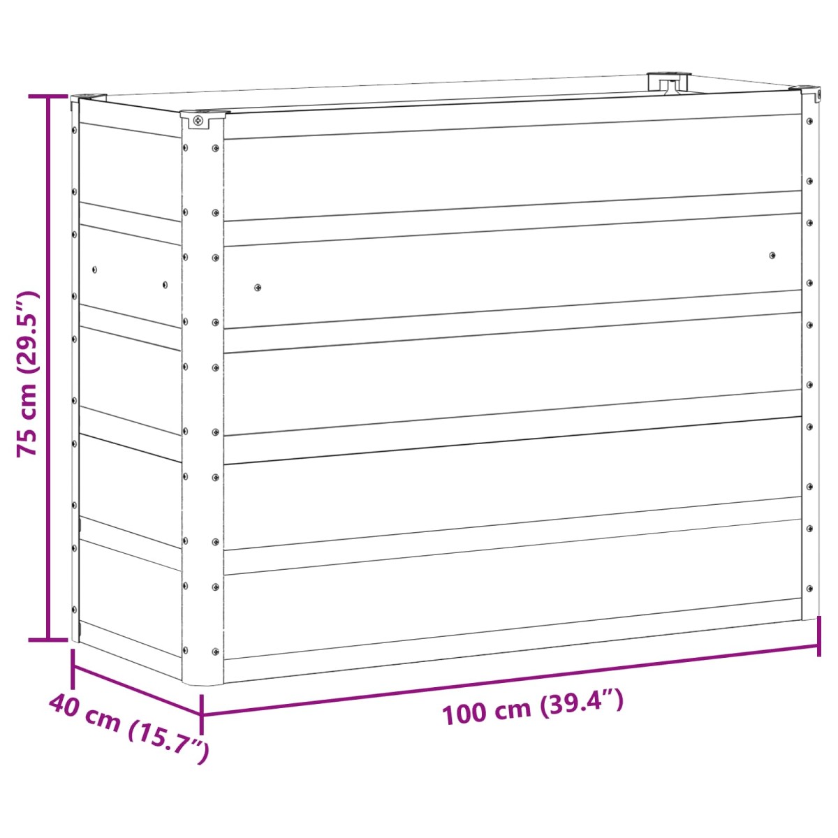 vidaXL Γλάστρα Ελεφαντόδοντο 100 x 40 x 75 cm Ατσάλι