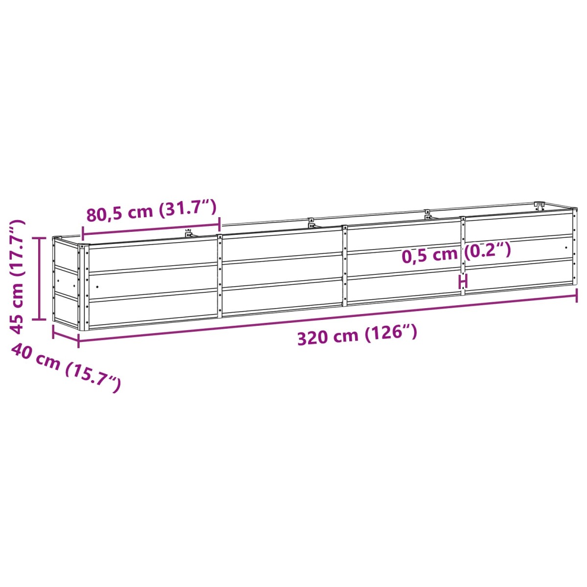 vidaXL Γλάστρα Ελεφαντόδοντο 320 x 40 x 45 cm Ατσάλι