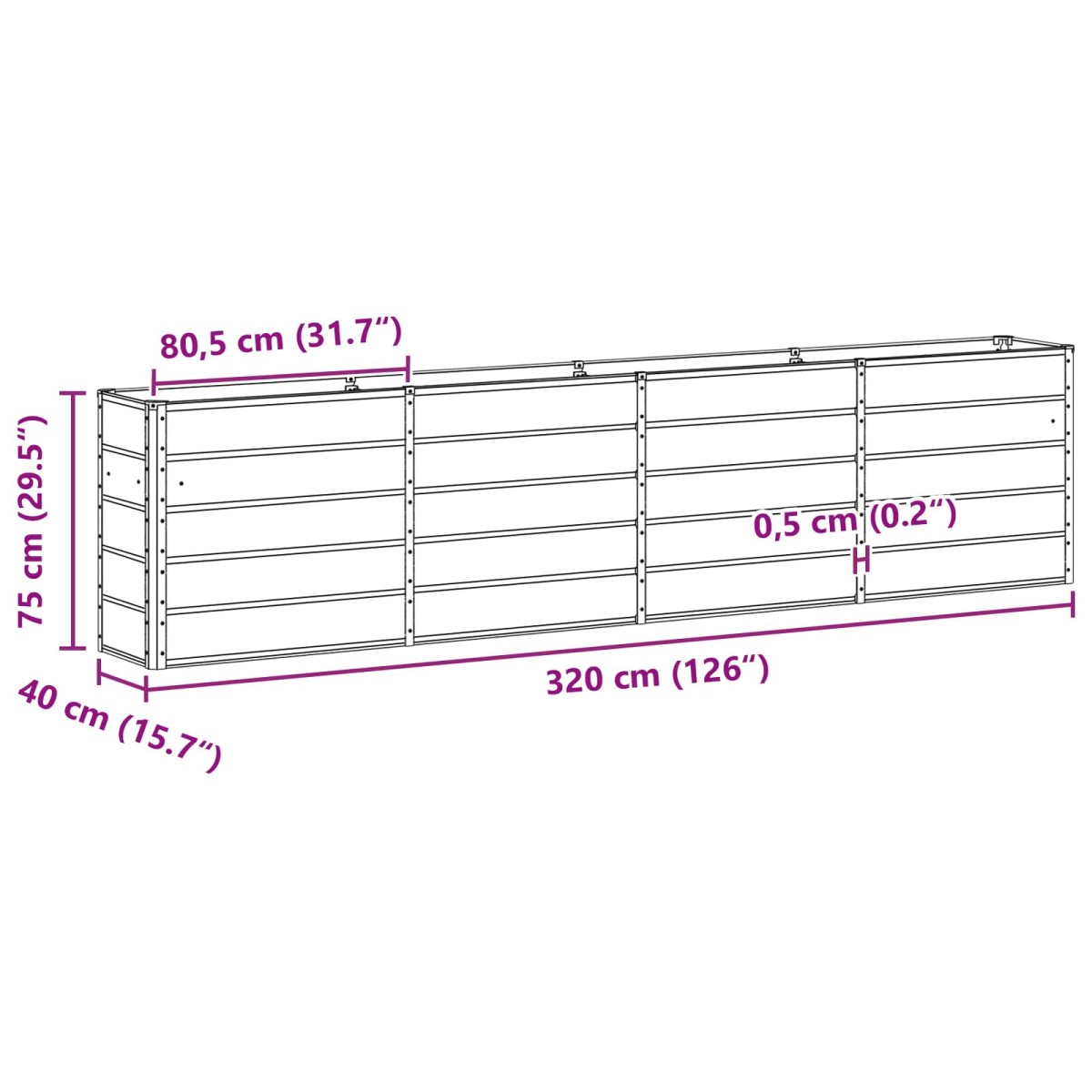 vidaXL Γλάστρα Ελεφαντόδοντο 320 x 40 x 75 εκ. Ατσάλι
