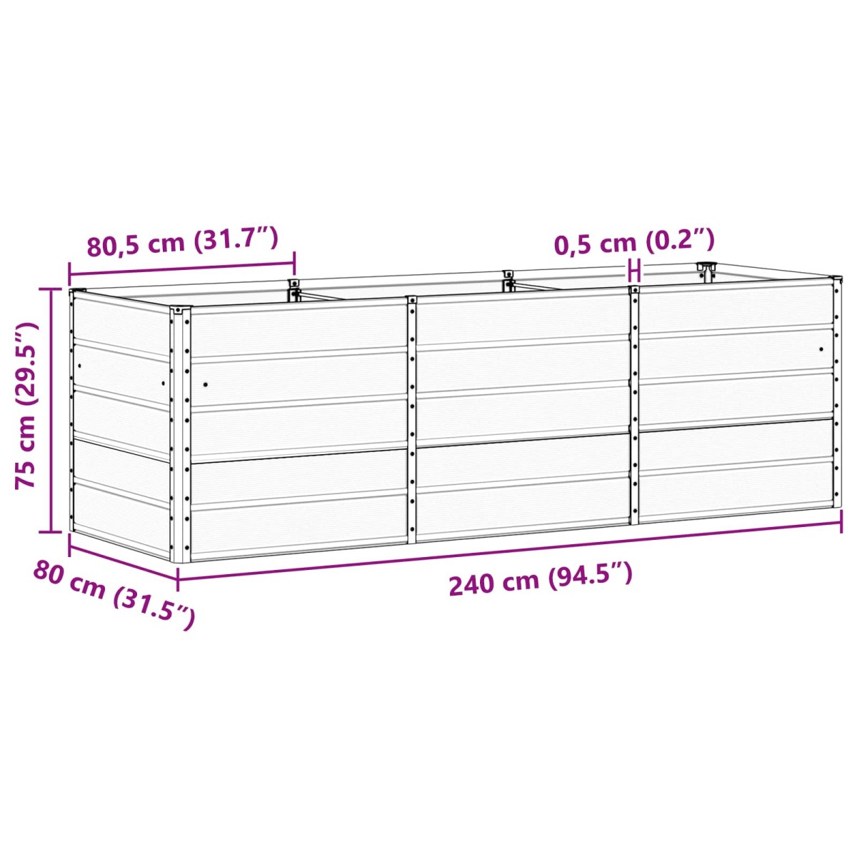 vidaXL Γλάστρα Ελεφαντόδοντο 240 x 80 x 75 εκ. Ατσάλι