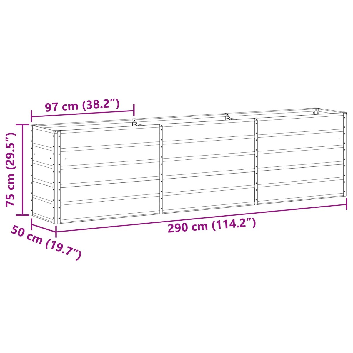 vidaXL Γλάστρα Ελεφαντόδοντο 290 x 50 x 75 εκ Επικαλυμμένος Χάλυβας