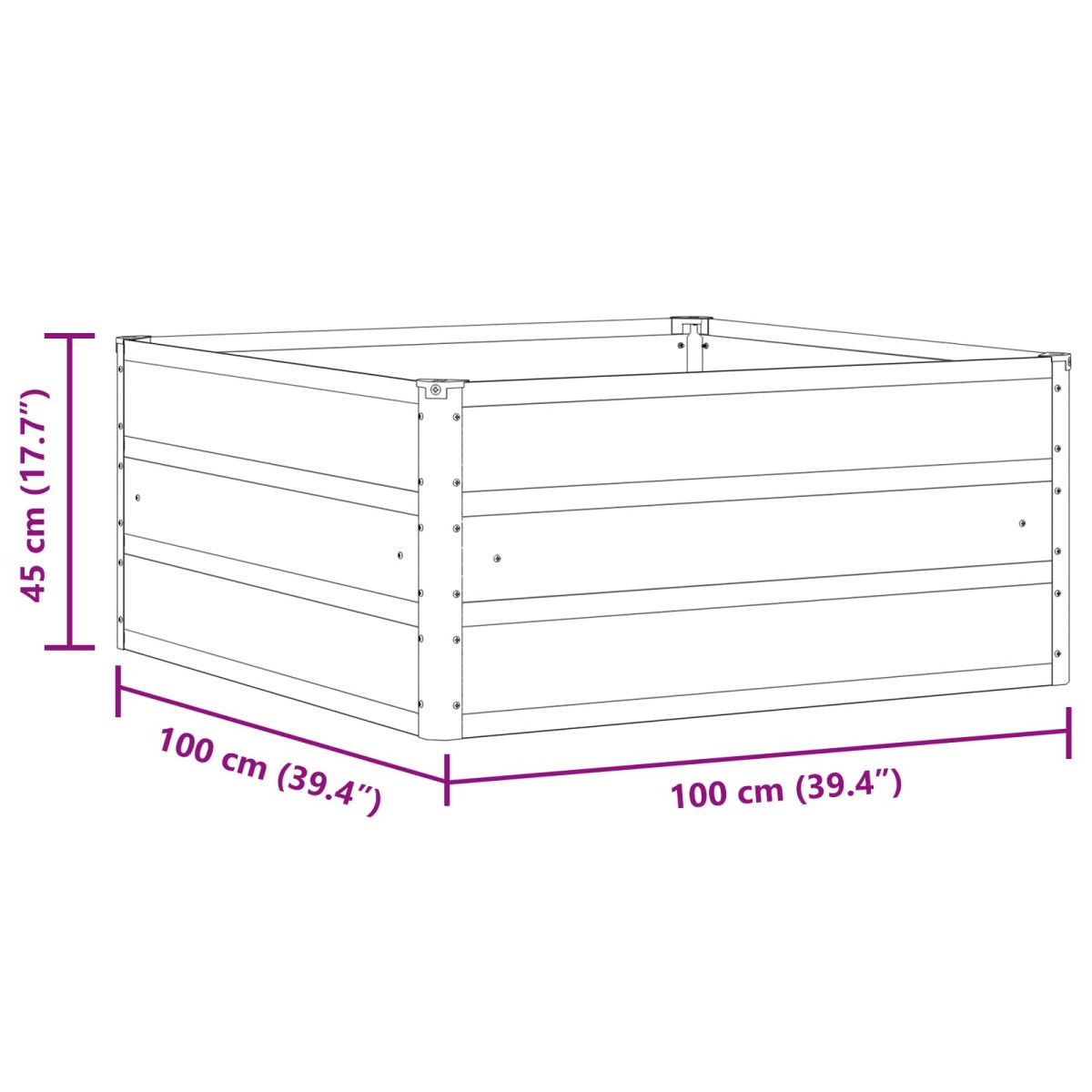 vidaXL Γλάστρα Ανοιχτό γκρι 100 x 100 x 45 cm Ατσάλι