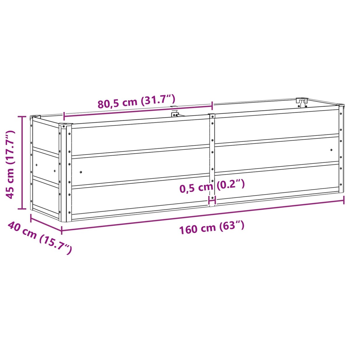 vidaXL Γλάστρα Ανοιχτό γκρι 160 x 40 x 45 cm Ατσάλι