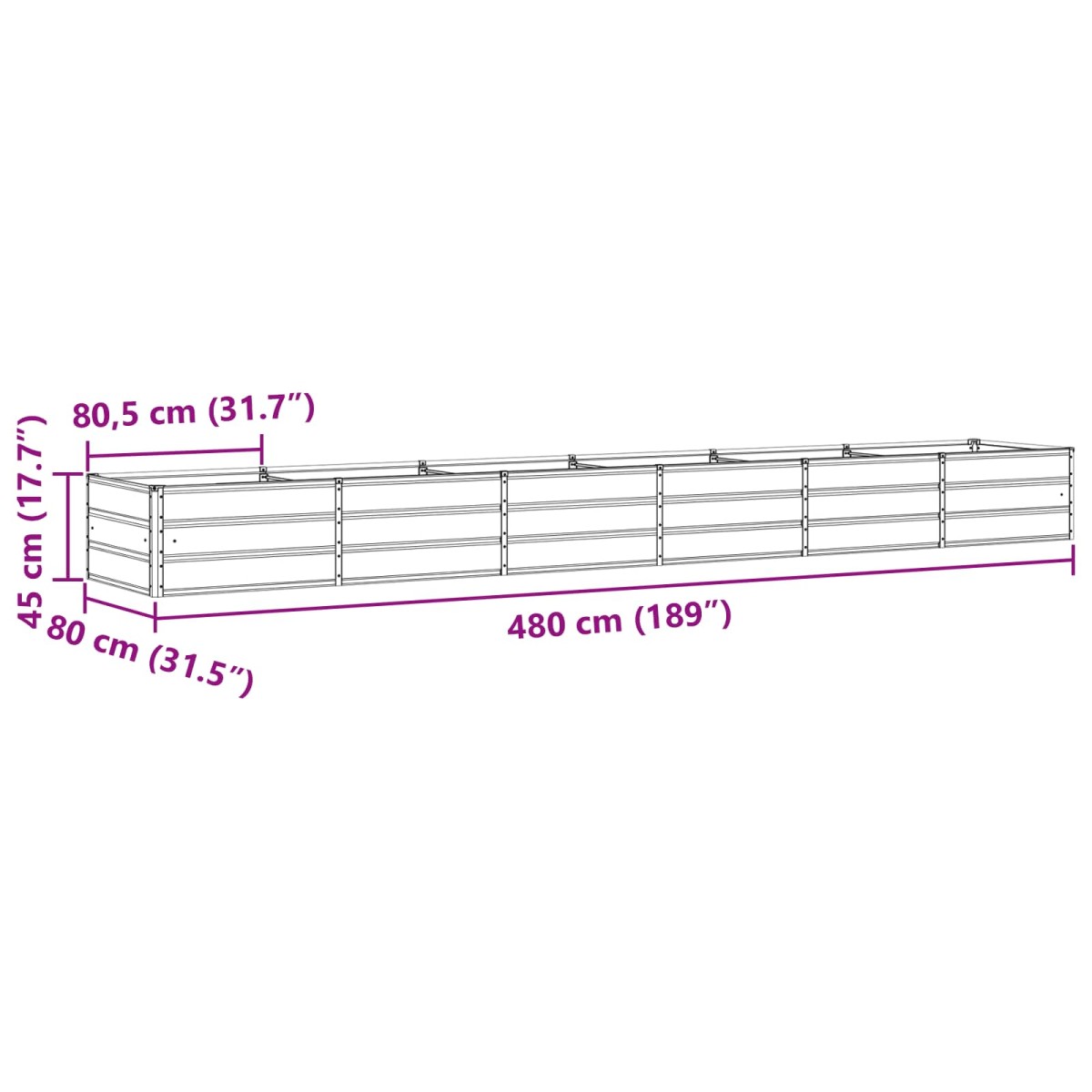 vidaXL Γλάστρα Ανοιχτό γκρι 480 x 80 x 45 cm Ατσάλι