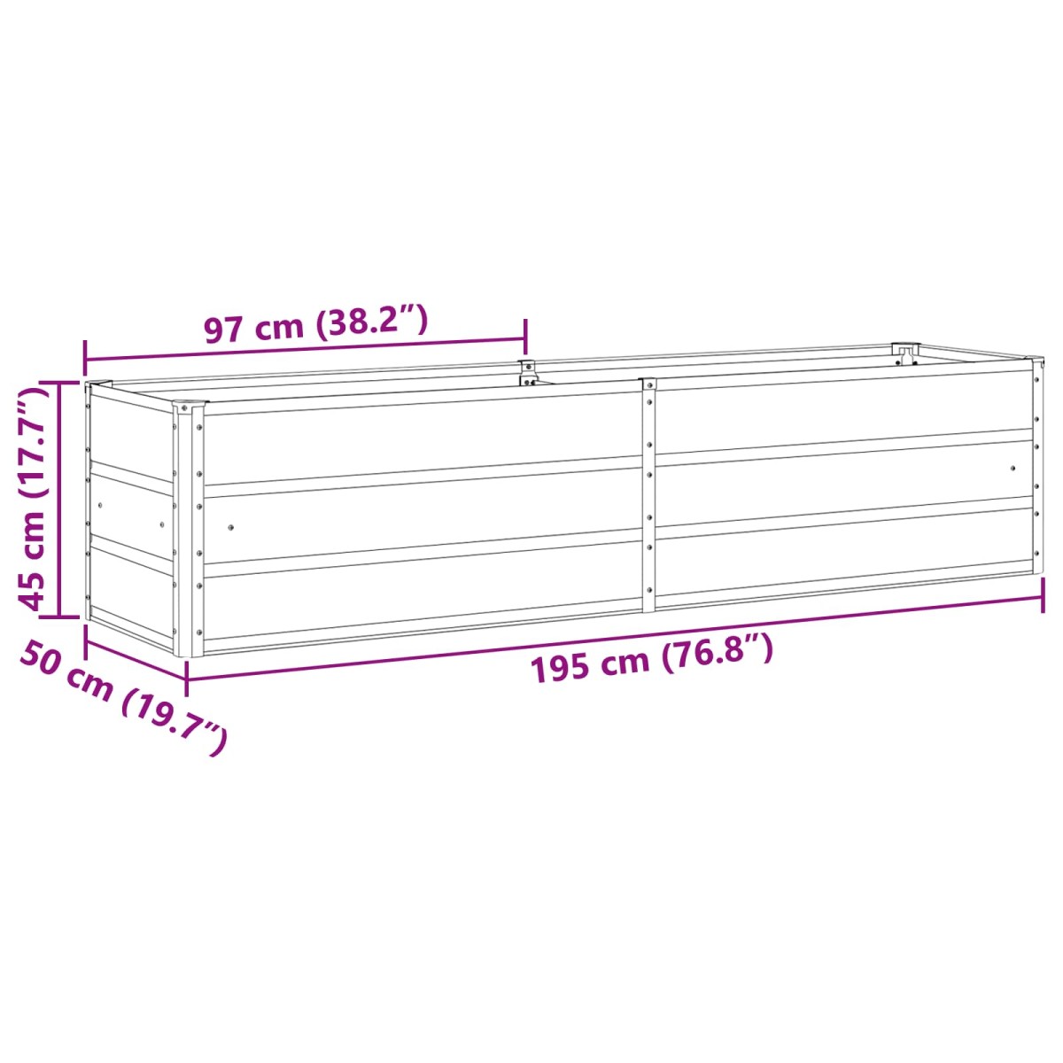 vidaXL Γλάστρα Ανοιχτό γκρι 195 x 50 x 45 εκ Επικαλυμμένος Χάλυβας