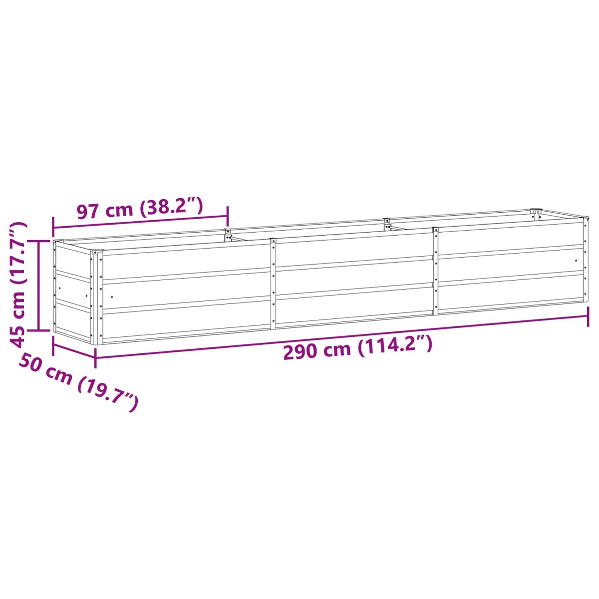 vidaXL Γλάστρα Ανοιχτό γκρι 290 x 50 x 45 εκ Επικαλυμμένος Χάλυβας