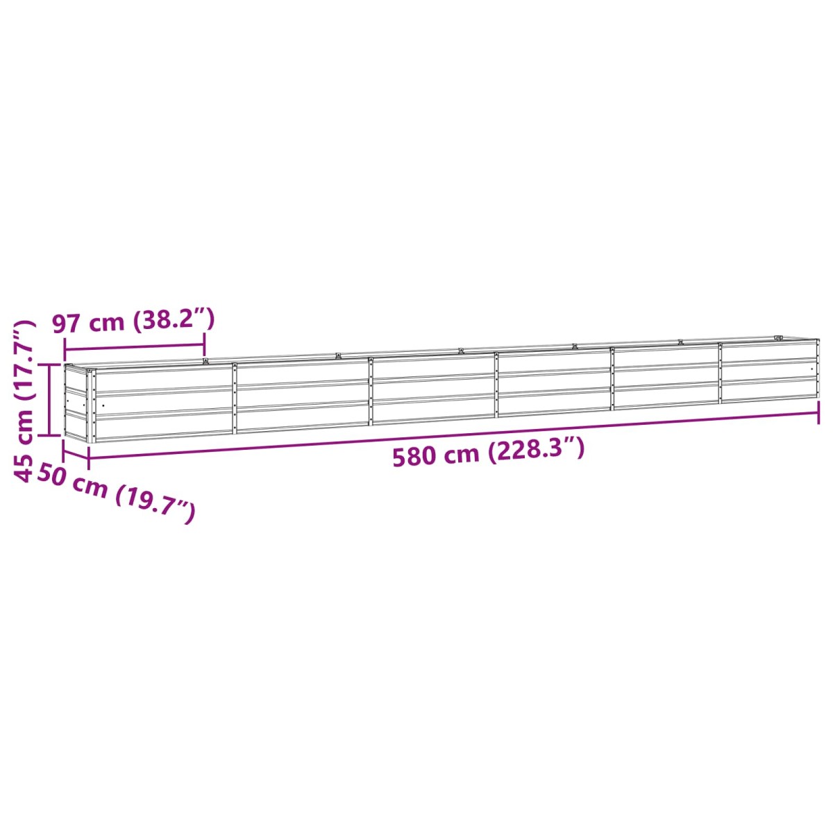 vidaXL Γλάστρα Ανοιχτό γκρι 580 x 50 x 45 εκ Επικαλυμμένος Χάλυβας