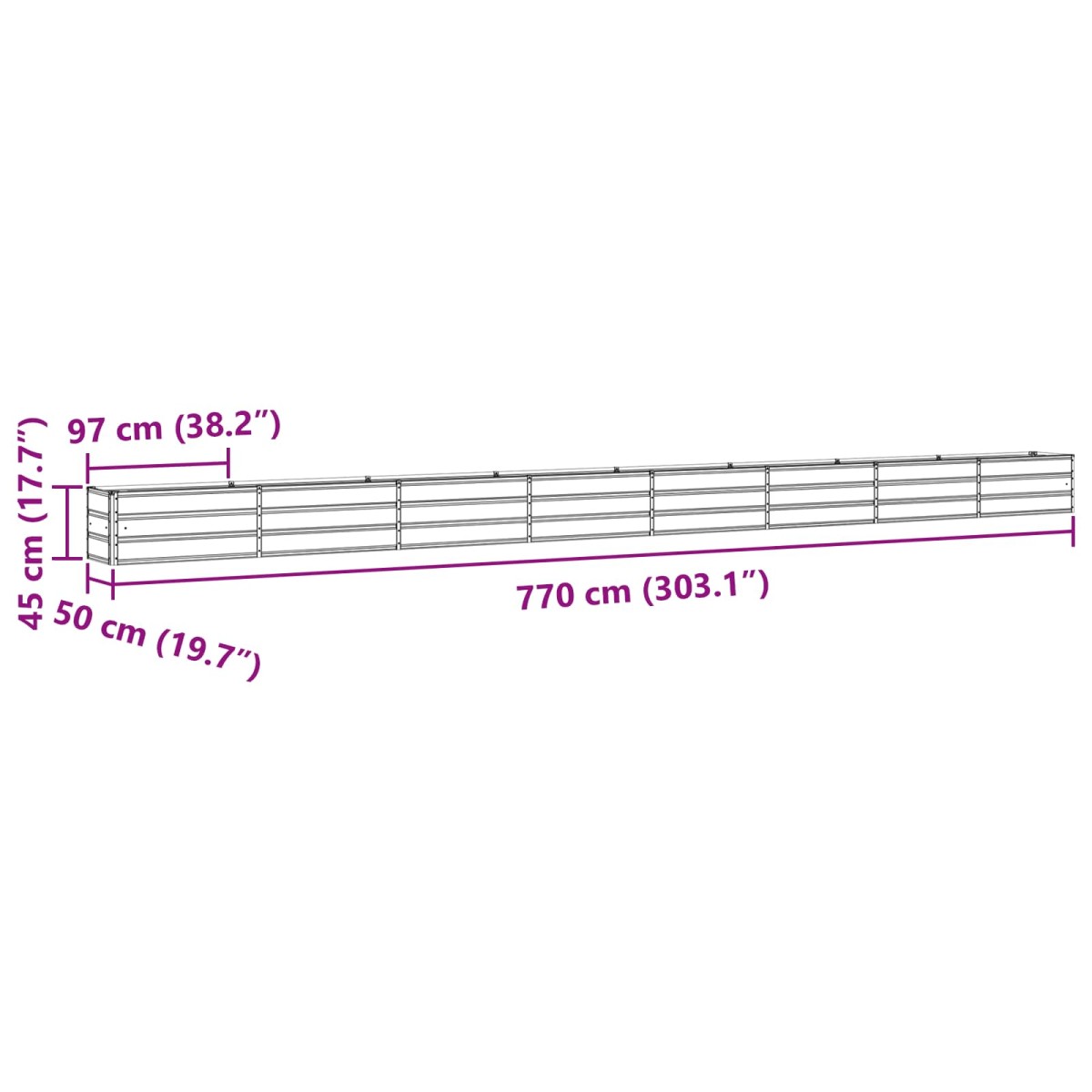 vidaXL Γλάστρα Ανοιχτό γκρι 770 x 50 x 45 εκ Επικαλυμμένος Χάλυβας