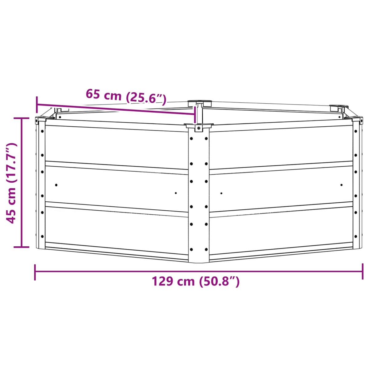 vidaXL Γλάστρα Ανθρακί 129 x 129 x 45 cm Ατσάλι