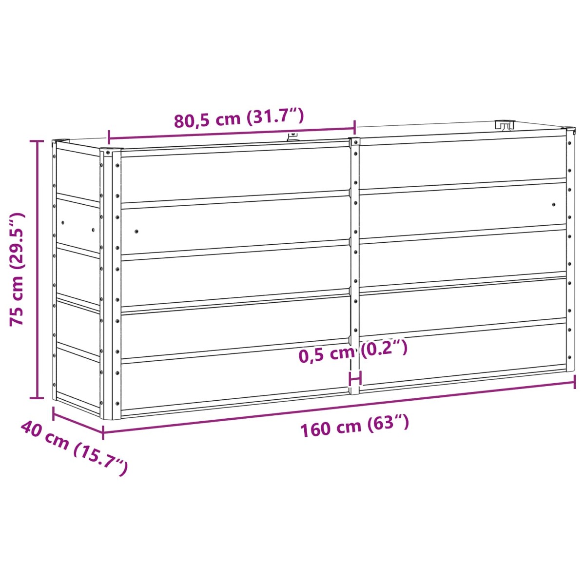 vidaXL Γλάστρα Ανθρακί 160 x 40 x 75 εκ. Ατσάλι