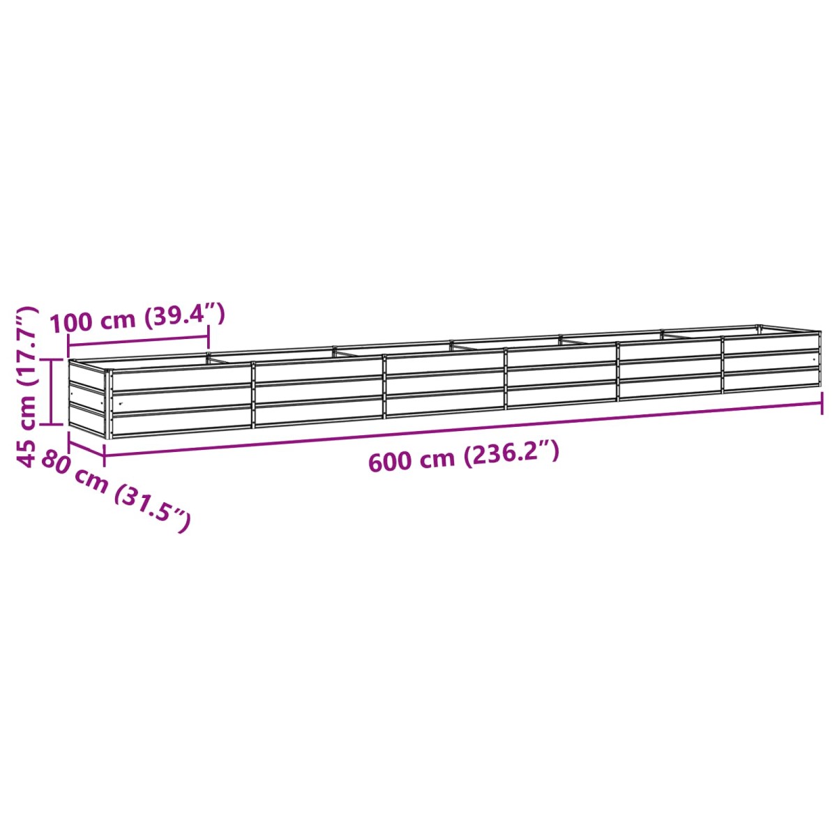 vidaXL Γλάστρα Ανθρακί 600 x 80 x 45 cm Ατσάλι
